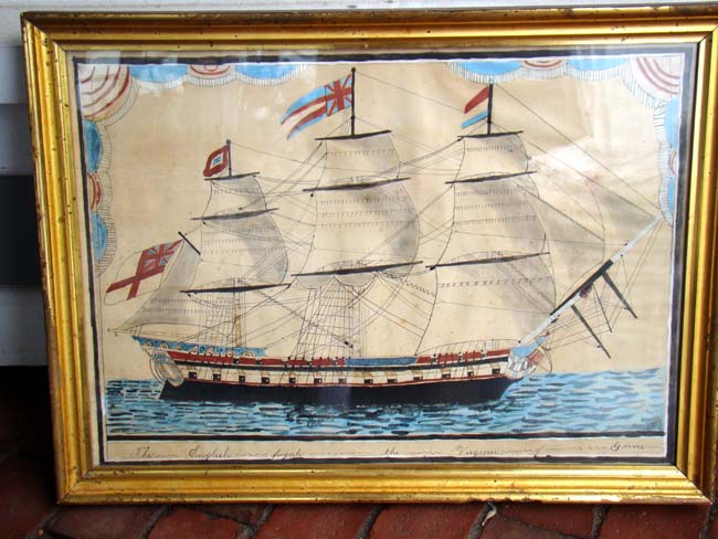 A beautiful original late 18th or early 19th century watercolor and ink painting of H M S Virginie — image 3